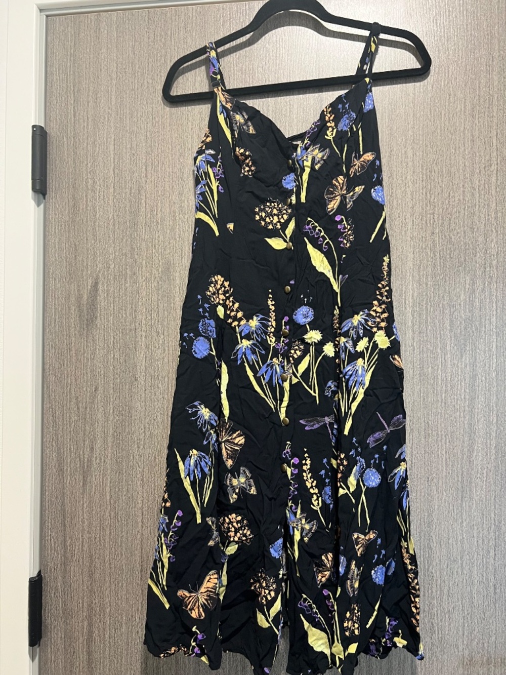 Midi button-up black floral sun dress size M